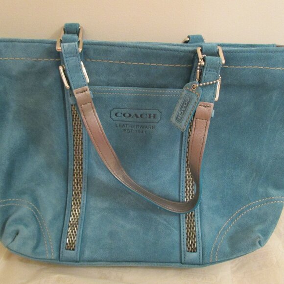 Coach Teal Suede Tote - Picture 1 of 16